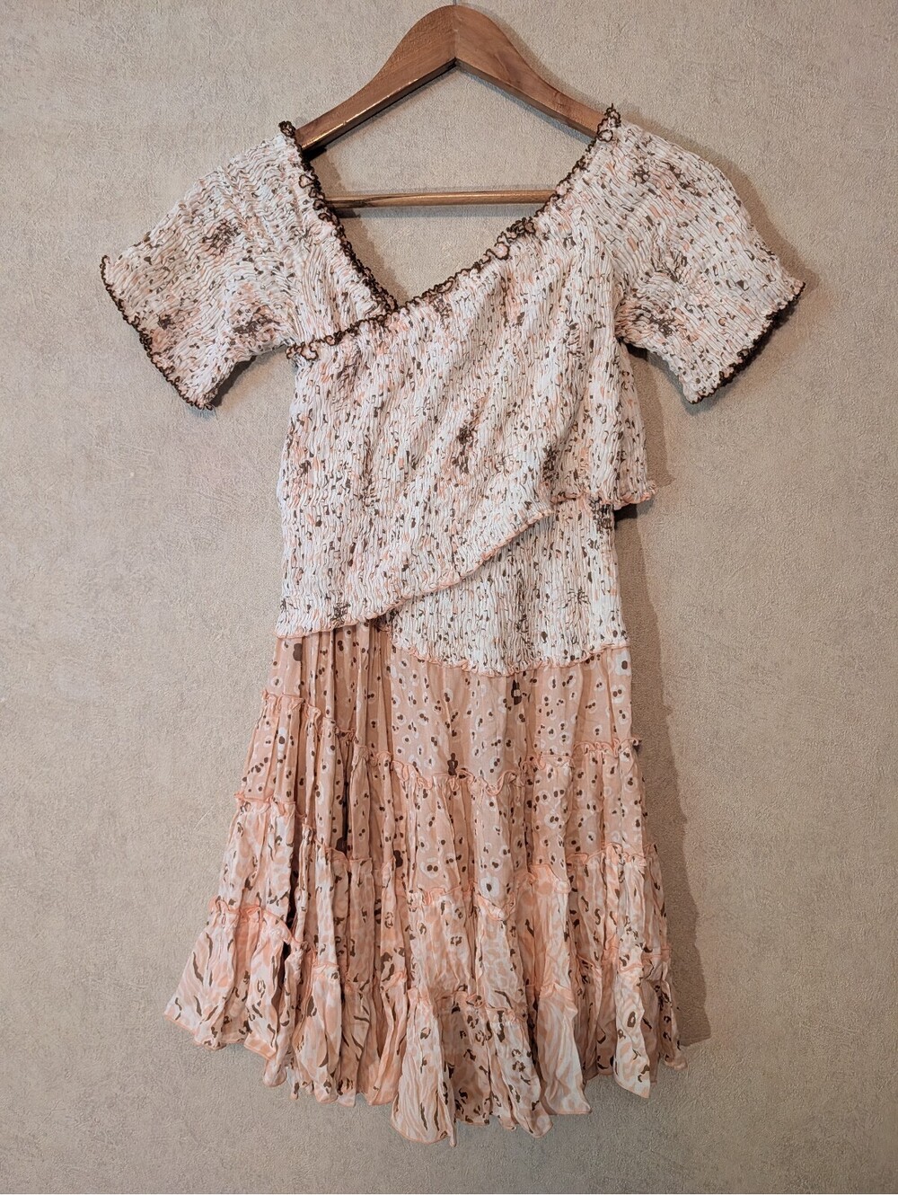 POUPETTE ST BARTH brown pink cream Soledad mini dress sz XS